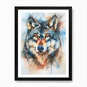 Timber Wolf Pastel Watercolour 1 Art Print