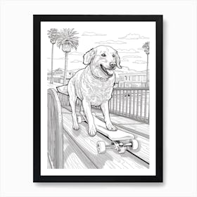 Golden Retriever Dog Skateboarding Line Art 3 Art Print