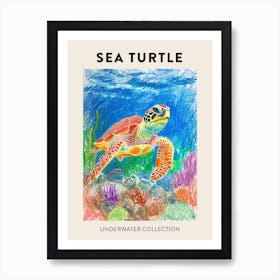 Rainbow Underwater Sea Turtle Crayon Scribble Poster 3 Art Print
