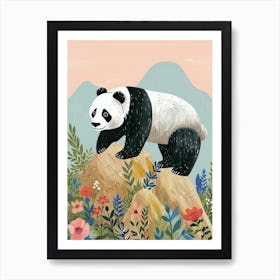 Giant Panda Walking On A Mountrain Storybook Illustration 4 Art Print