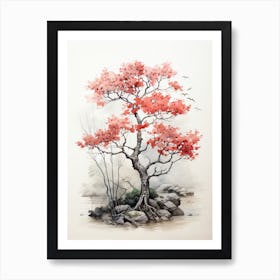 A Cherry Tree, Japanese Brush Painting, Ukiyo E, Minimal 4 Art Print