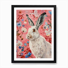 Floral Animal Painting Arctic Hare 1 Art Print