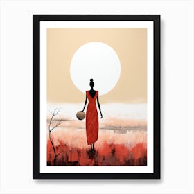 African Woman In Red Dress | Boho Style Art Print