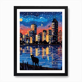 Melbourne, Australia Skyline With A Cat 1 Art Print