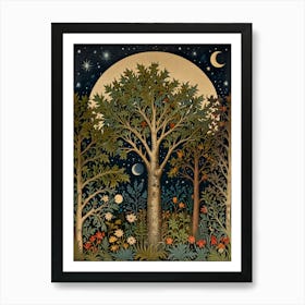 Tree In The Moonlight Style William Morris Art Print