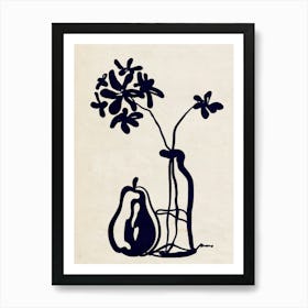 Pear And Flower Beige Art Print