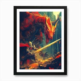 Knight Vs Dragon Art Print