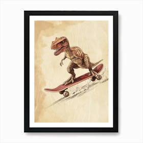 Vintage Camarasaurus Dinosaur On A Skateboard 1 Art Print