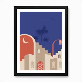 Islamic City. Boho, Boho decor: Egypt, Morocco night poster. Moon Art Print