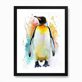 Emperor Penguin Colourful Watercolour 1 Art Print