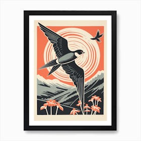 Vintage Bird Linocut Chimney Swift 1 Art Print