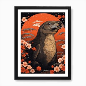 Platypus Animal Drawing In The Style Of Ukiyo E 3 Art Print