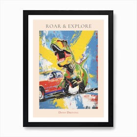 Retro Dinosaur With Classic Car Paint Splash Poster Art Print