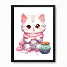 Kawaii Cat Drawings Knitting 3 Art Print