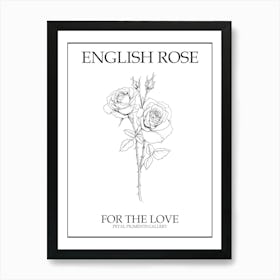 English Rose Black And White Line Drawing 14 Poster Art Print