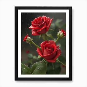 Red Roses At Rainy With Water Droplets Vertical Composition 9 Art Print