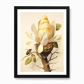 Beehive With Magnolia Watercolour Illustration 2 Art Print