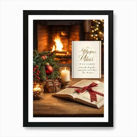 Christmas Journal Open To A Page With Warm Holiday Memories Festive Patterns On The Cover Intricat Art Print