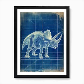 Triceratops Dinosaur Blue Print Sketch 1 Art Print