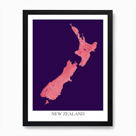 New Zealand Pink Purple Map Art Print