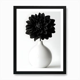 Elegant Black Dahlia in Minimalist White Vase – Modern Botanical Art Art Print