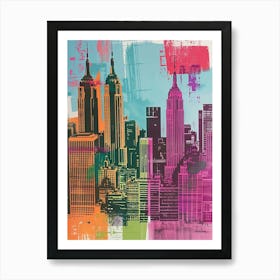 Manhattan Skyline New York Colourful Silkscreen Illustration 4 Art Print