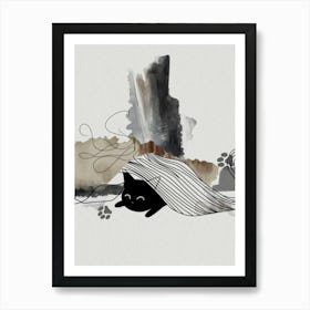 Black Cat In A Blanket Art Print