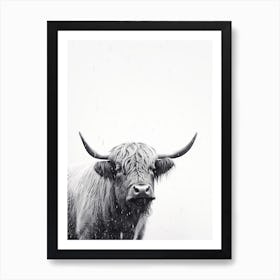 Black & White Ink Painting Of Highland Cow 2 Art Print