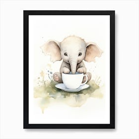 Elephant Painting Drinking Tea Watercolour 2 Art Print