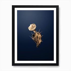 Gold Botanical One Spined Opuntia Flower on Midnight Navy n.1623 Art Print