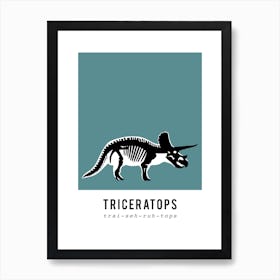 Triceratops, Dinosaur Boys Room Decor, Blue Art Print