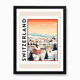 Retro Winter Stamp Poster Geneva Switzerland Art Print