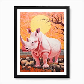 Black Pink & Orange Rhino With The Trees 1 Art Print