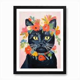 Black Cat With A Flower Crown Painting Matisse Style 4 Art Print