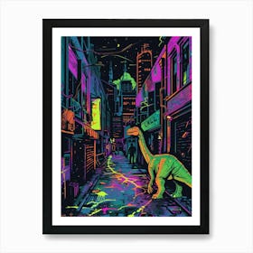 Cyberpunk Neon Dinosaur Street 1 Art Print