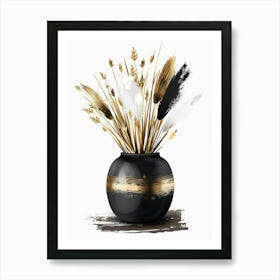 Black And Gold Vase With Flowers Art Print