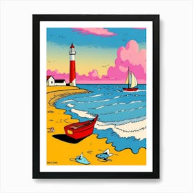 Lighthouse On The Beach Art Print