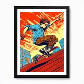 Skateboarding In Austin, United States Comic Style 4 Art Print