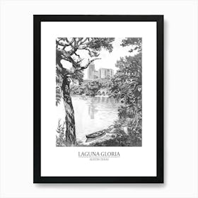 Laguna Gloria Austin Texas Black And White Drawing 1 Poster Art Print