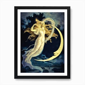 Maid of the Moon - Famous Herrman the Great Vintage Lady Maiden Pagan Witchy Beautiful Remastered Fairytale Art Print