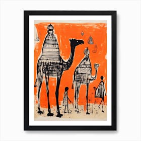 Camel, Woodblock Animal Drawing 2 Art Print