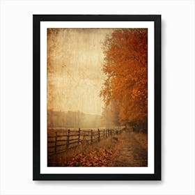 Autumn Landscape Grunge Texture Overlay Leaves In Varying Shades From Orange To Russet Decrepit W (7) Art Print