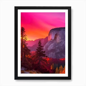 The Yosemite National Park At Sunset Pop Art  Art Print