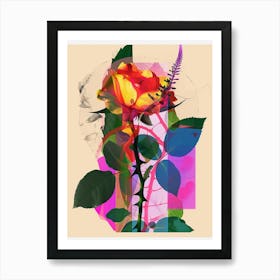 Rose 5 Neon Flower Collage Art Print