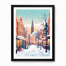 Vintage Winter Travel Illustration Amsterdam Netherlands 1 Art Print