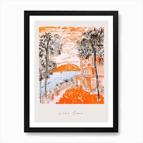 Lake Como Italy Orange Drawing Poster Art Print