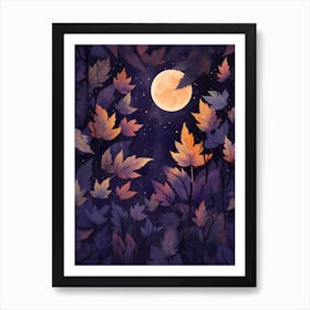 Moon And Leaves In The Forest Art Print