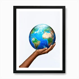 A Human Hand Cradling A Delicate Transparent Globe With Vibrant Countries And Teeming Blue Oceans S (3) Art Print