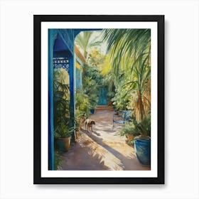 Painting Of A Dog In Jardin Majorelle, Morocco In The Style Of Watercolour 04 Art Print