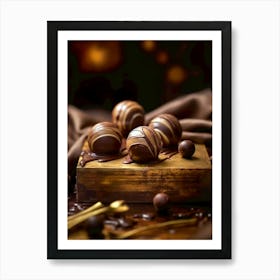 Chocolate Truffles On A Wooden Table sweet food Art Print